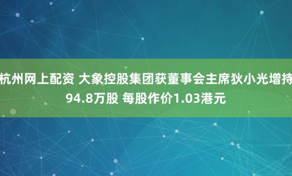 杭州网上配资 大象控股集团获董事会主席狄小光增持94.8万股 每股作价1.03港元